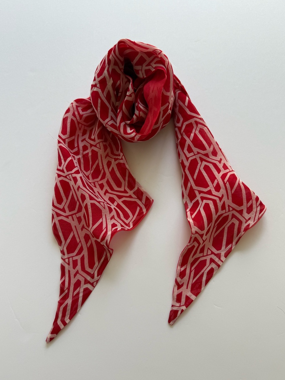 Vibrant Red & Cream Geometric Lattice Silk Scarf
